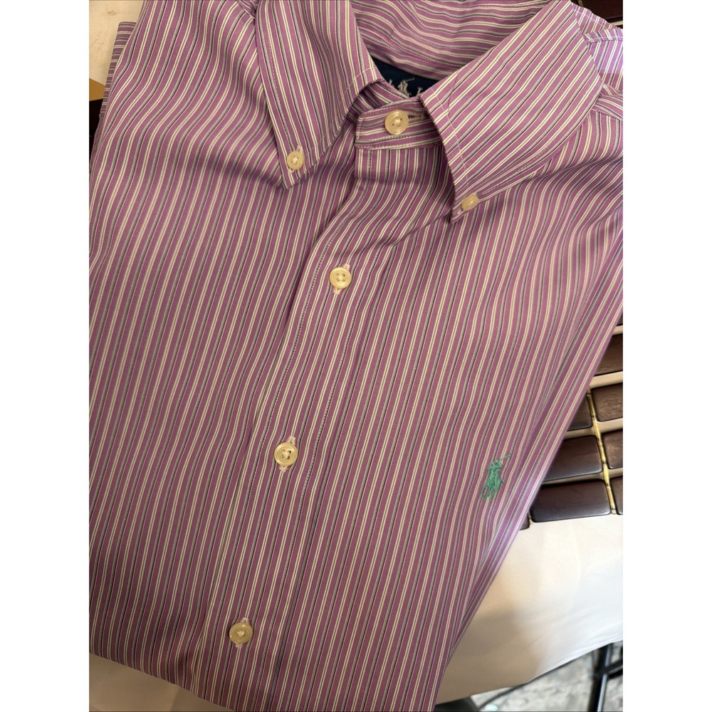 Ralph Lauren Shirt Mens 15M‎ Purple Stripe Stretch Button Down Long Sleeve Shirt